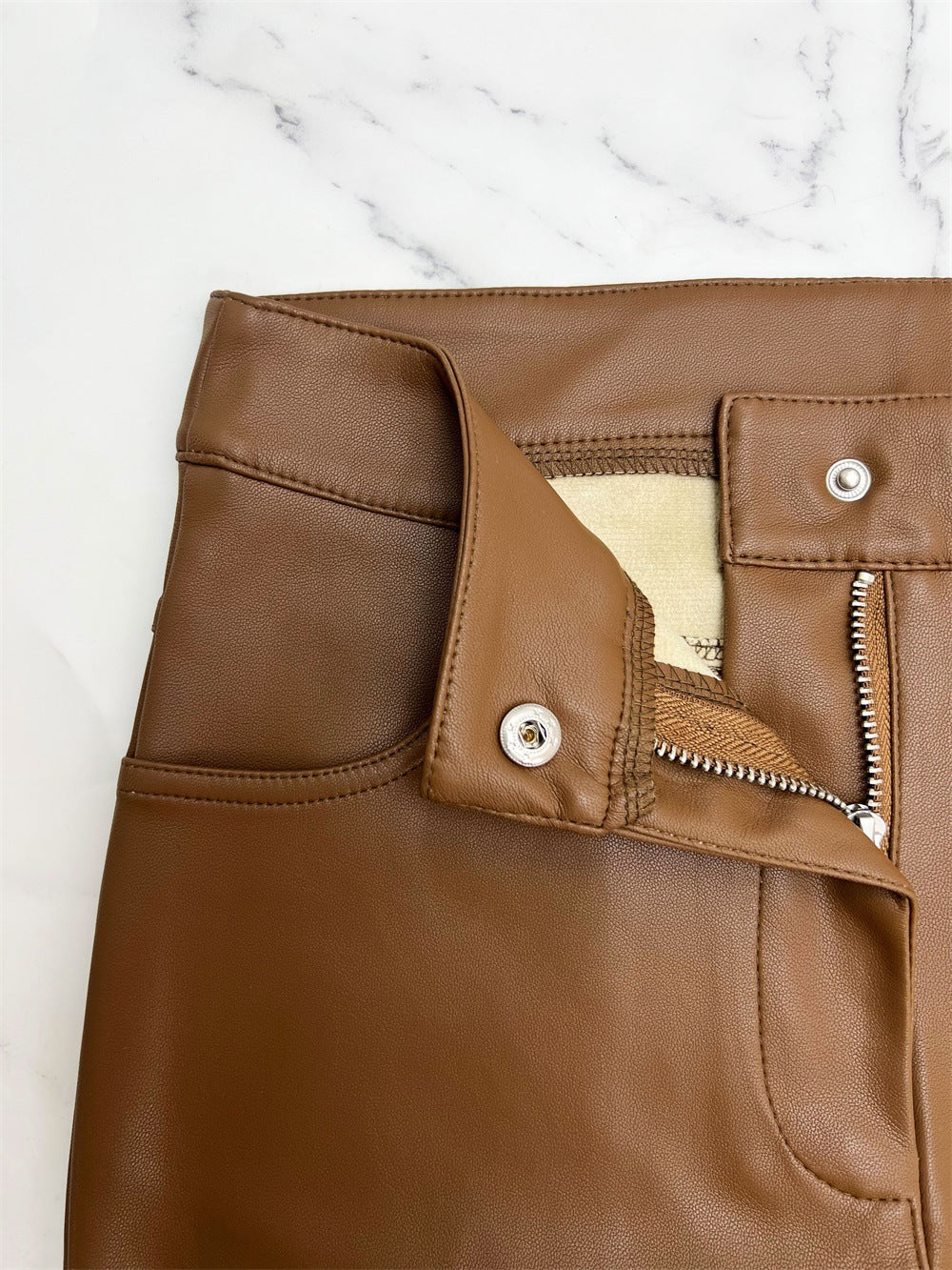 Autumn And Winter Fashionable Low-Waist Slim Fit Leather Pants 11