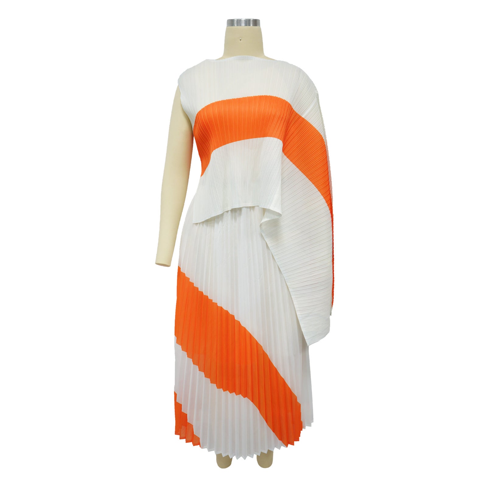 Women's Contrast Color Pleated Fashion Casual Two Piece Skirt Set 7