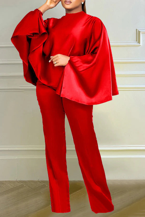 Women stretch Satin long-sleeved cape, two-piece set 7
