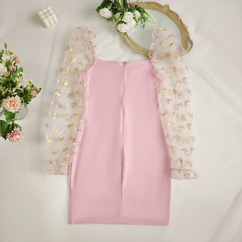 Fashion Chic Sexy Mesh See-Through Puff Sleeve Women's Bodycon Dress 9