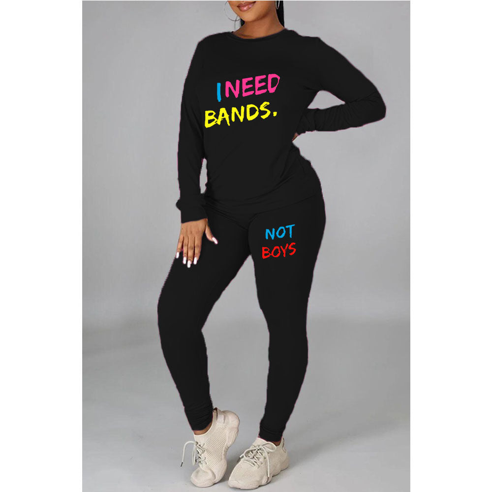 Plus Size Women Print Style Long Sleeve Top And Pant Casual Two Piece Set 8