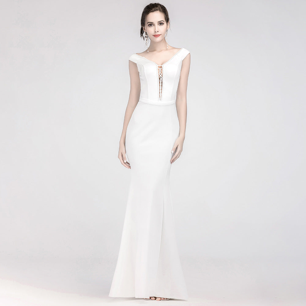 Women Elegant V Neck Slim Formal Party Maxi Mermaid Evening Dress 26