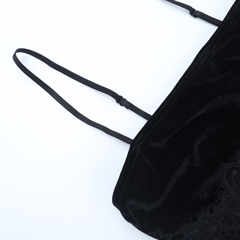 Women lace velvet autumn sexy suspender dress 10