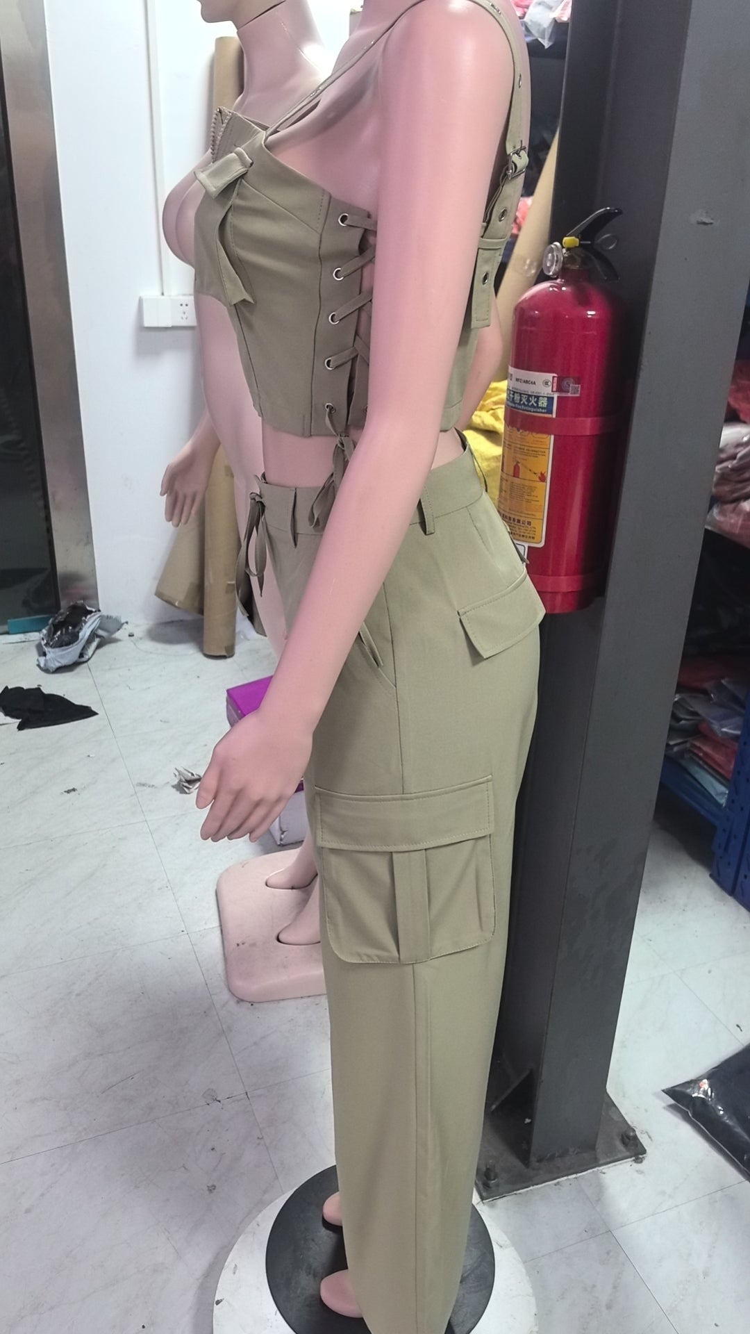 Women Suspender V-neck Top and Pants Two-piece Set 7