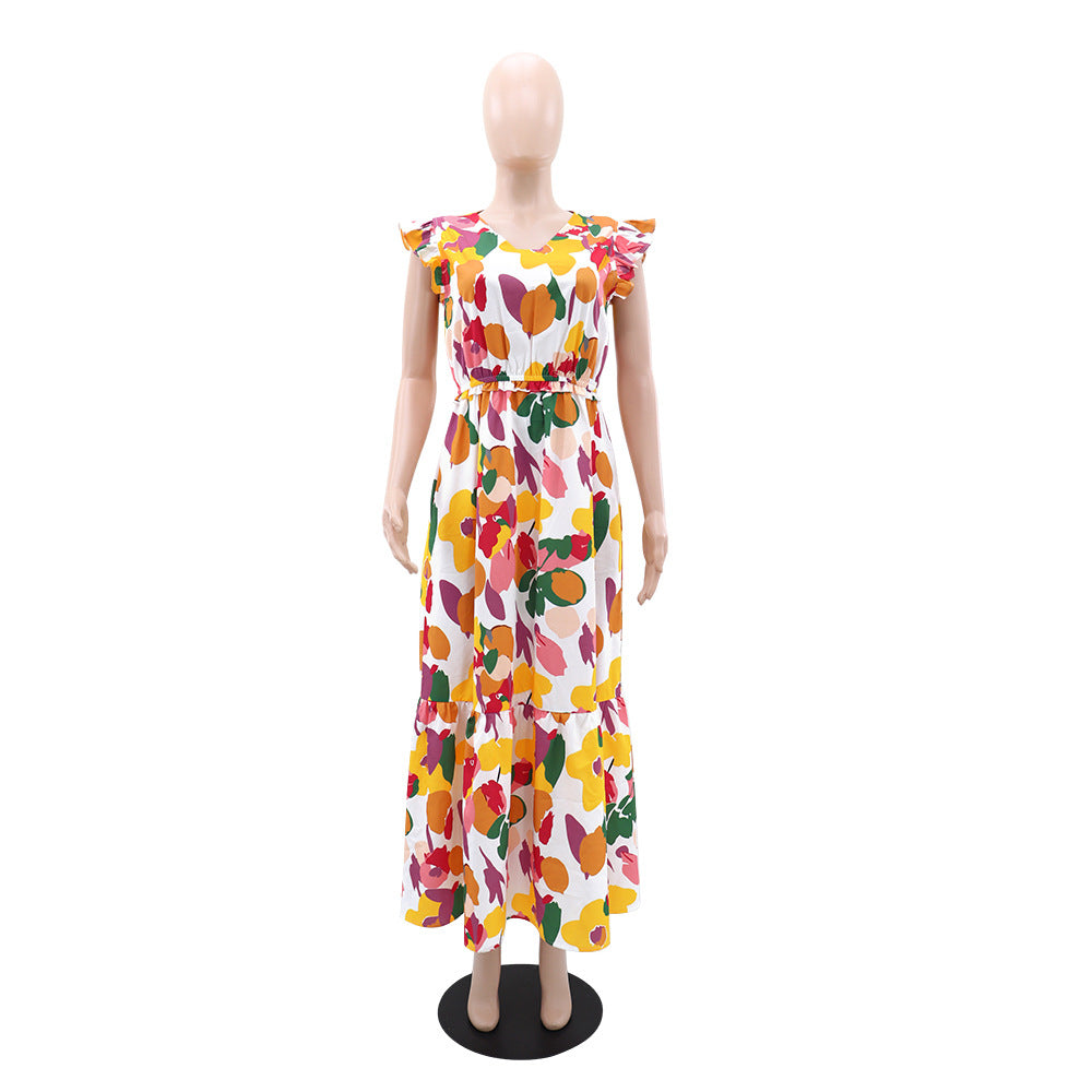 Women V-neck Printed Patchwork Dress 6