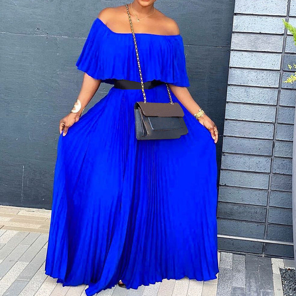 Women Summer Sexy Off Shoulder Pleated Maxi Dress 10