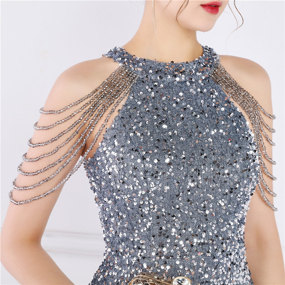 Summer sequin string shoulder midi elegant party dress 31