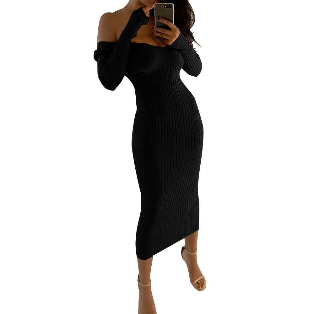 Women Sexy Off Shoulder V Neck Long Sleeve Dress 17