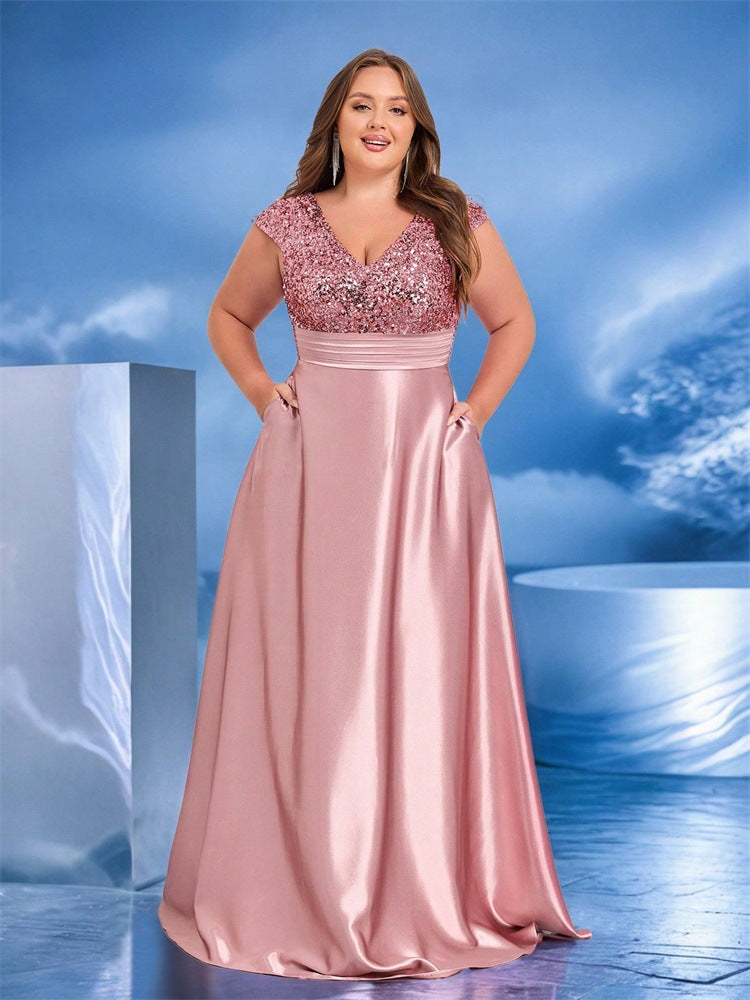 Plus Size Women sequined v-neck Formal Party elegant evening dress 15