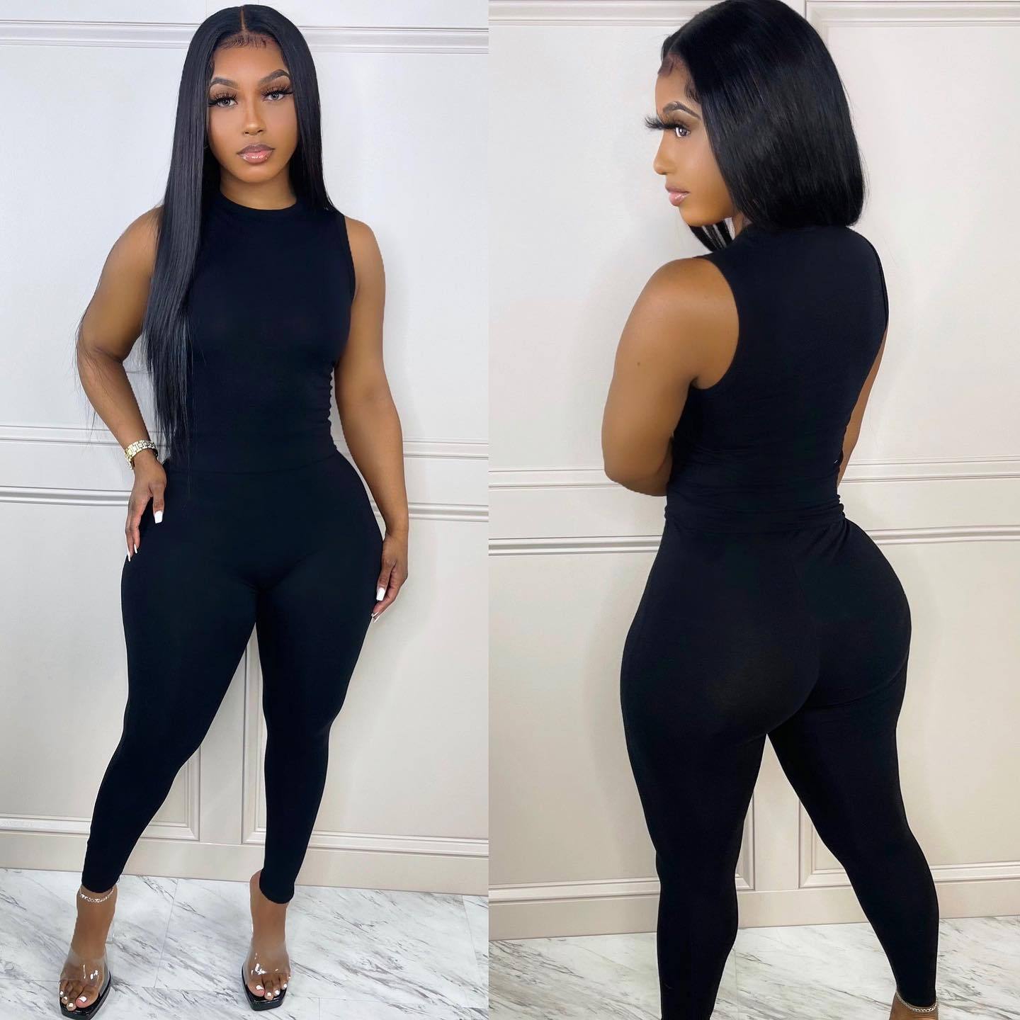 Women's autumn and winter women's solid color multicolor sleeveless two piece pants set 8