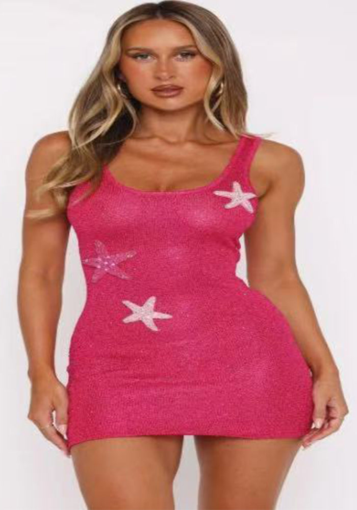 Summer women's sexy slim U-neck Sleeveless knitting short dress