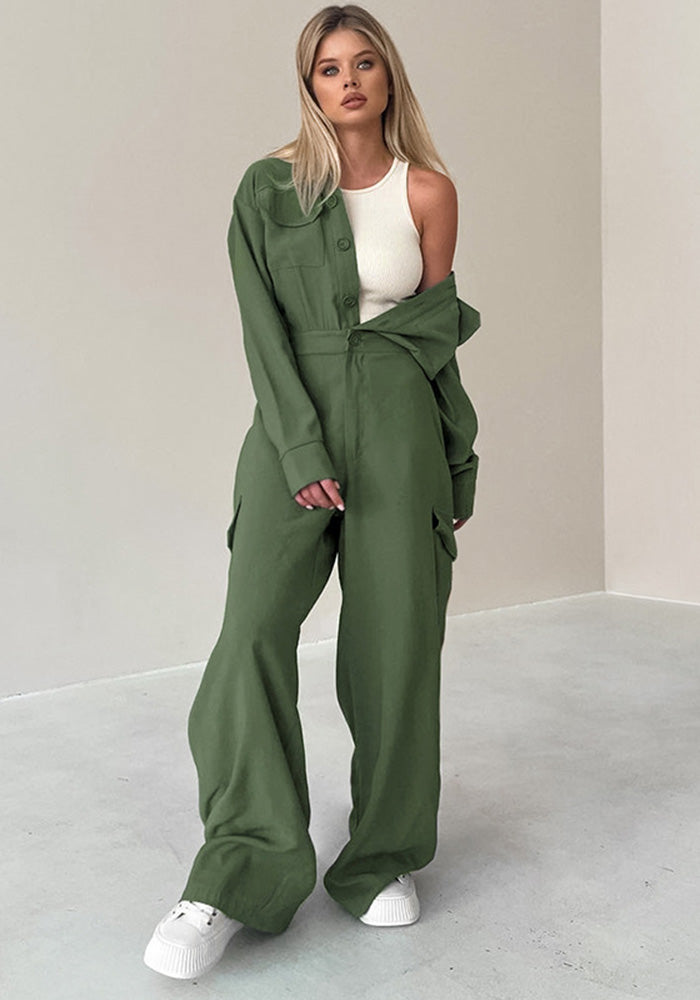 Women American long-sleeved Cargo Jumpsuit
