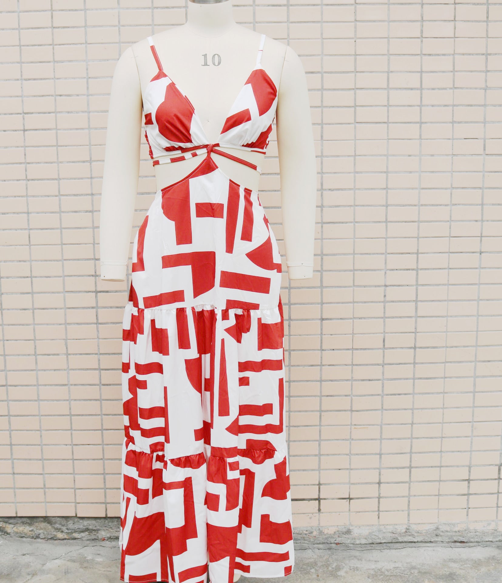 Summer print Low Back hollow Lace-Up Long dress 10