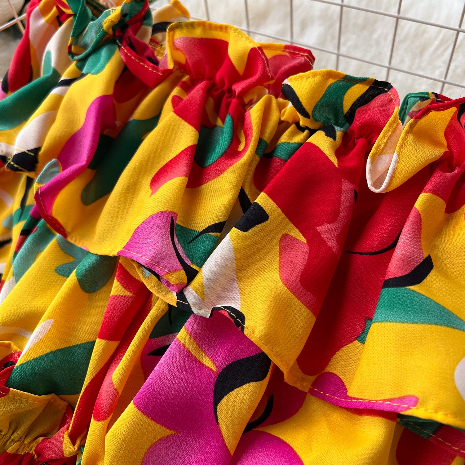 Women French Off Shoulder Ruffled Floral Blouse and Wide Leg Pants Two-Piece Set 25