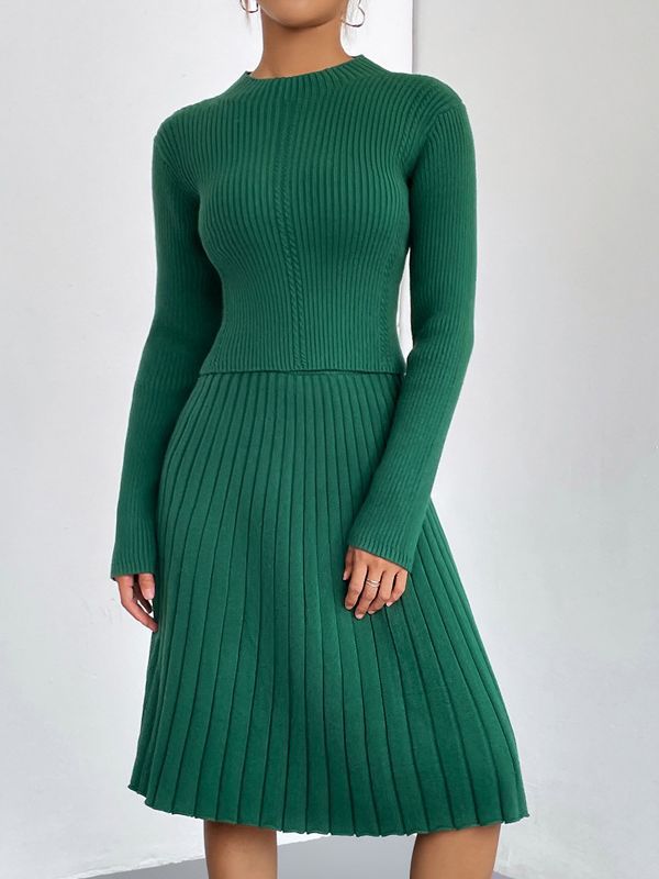 Autumn And Winter Solid Color Knitting Sweater A-Line Skirt Slim Chic Two-Piece Set 8