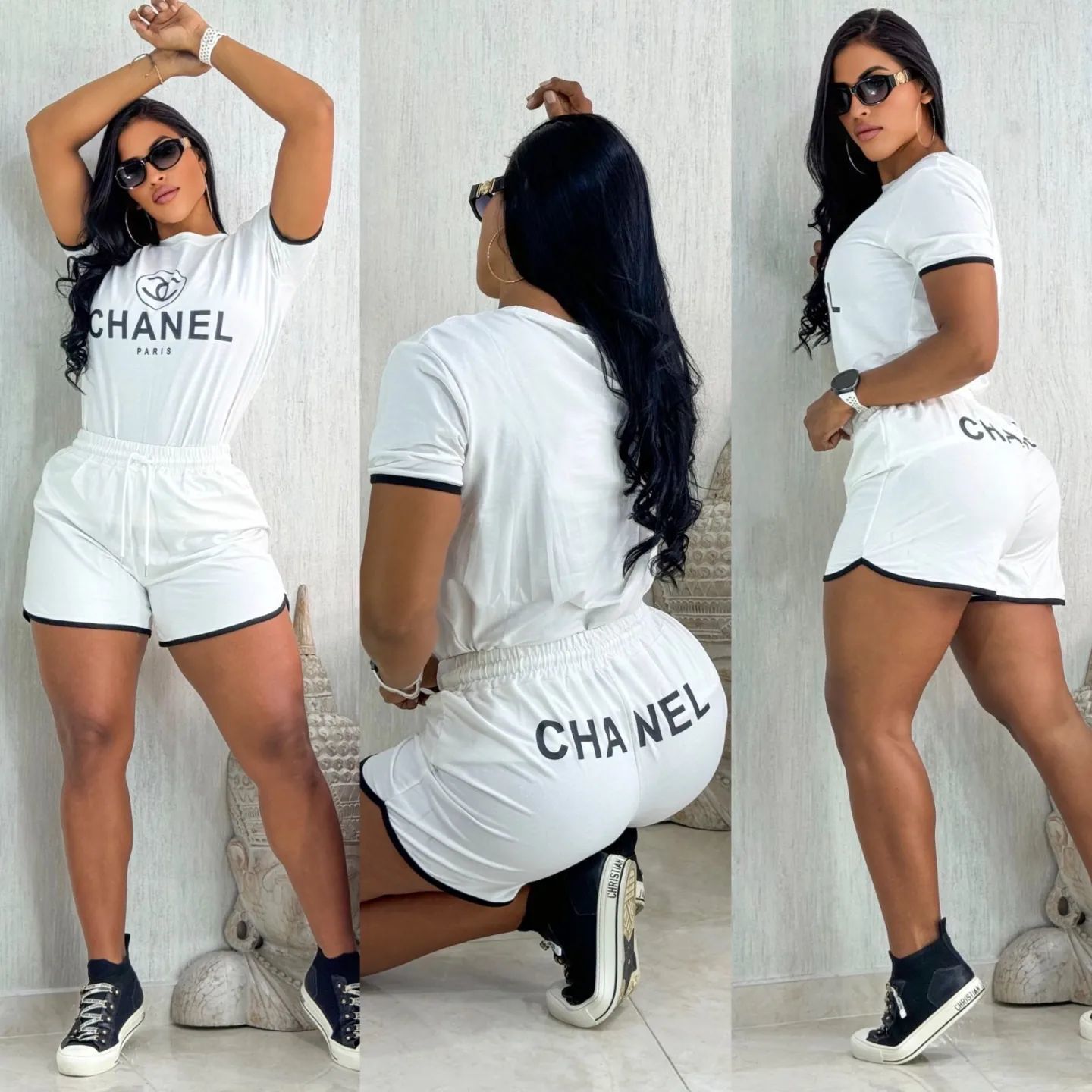 Women's Summer Elegant Chic Casual Fashion High-Quality Cotton Two-Piece Shorts Set 3