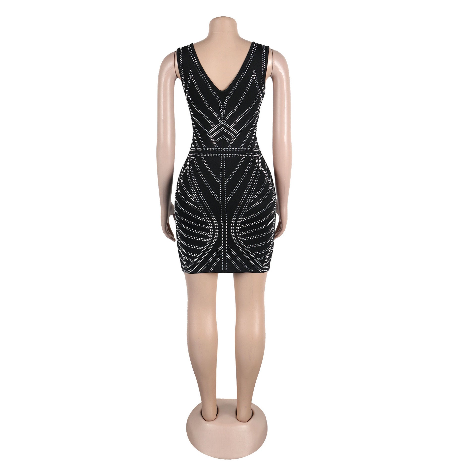 Women sexy beaded v-neck bodycon stretch dress 14