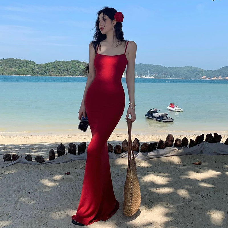 Women's Summer Sexy Strap Butterfly Printed Slim Long Dress 4