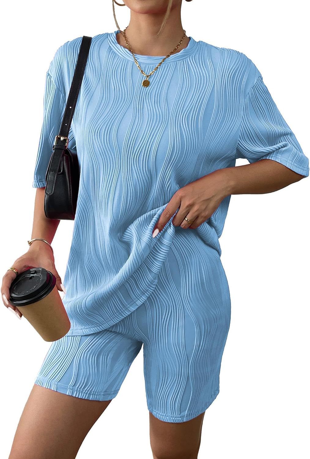 Spring Summer Casual Short Sleeve Pajamas Fashion Two Piece Shorts Set 3