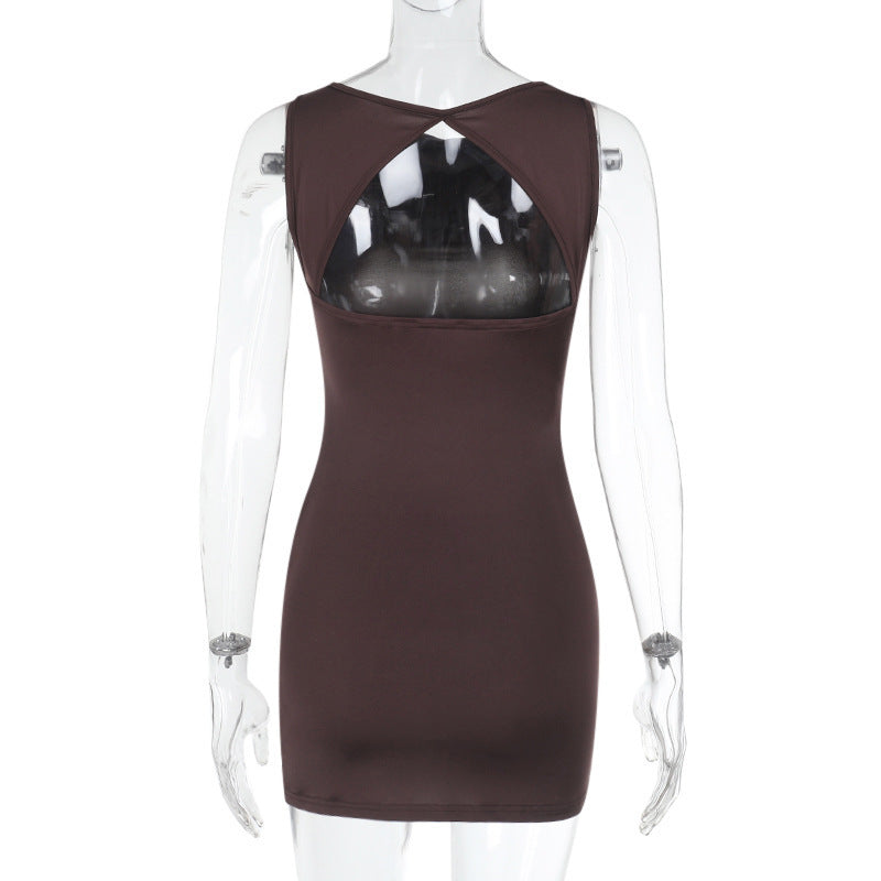 Women Round Neck Gathered Sexy Backless Bodycon Dress 8