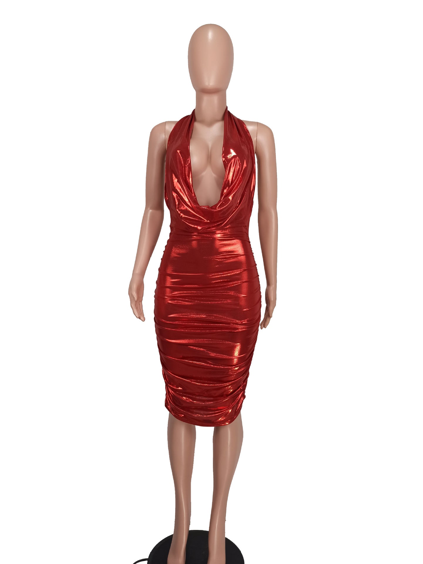 Ladies Sexy Low Neck Low Back Shiny Dress 14