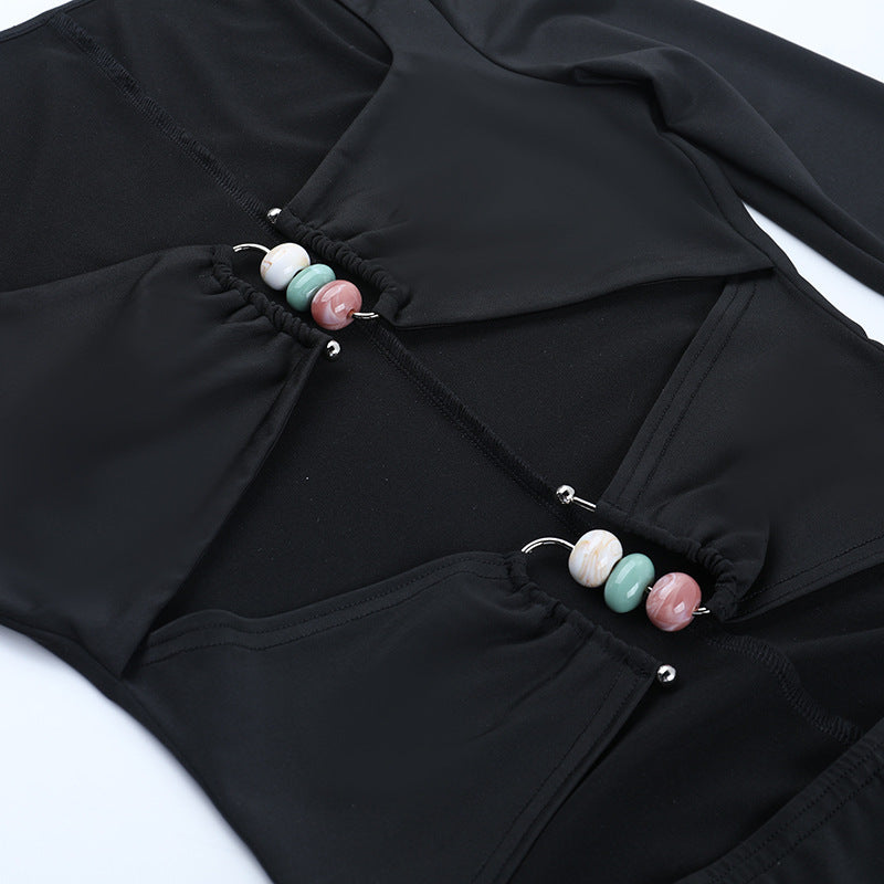 Women Long-Sleeved Cutout Fall Sexy Solid Bodycon Dress 12