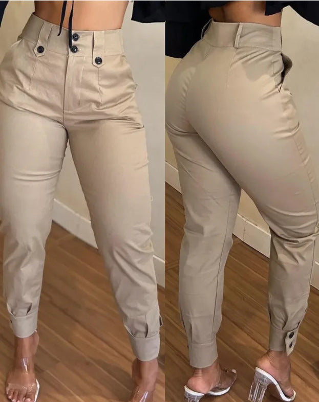 fashion high waist button pocket Casual Cargo pants for women 3