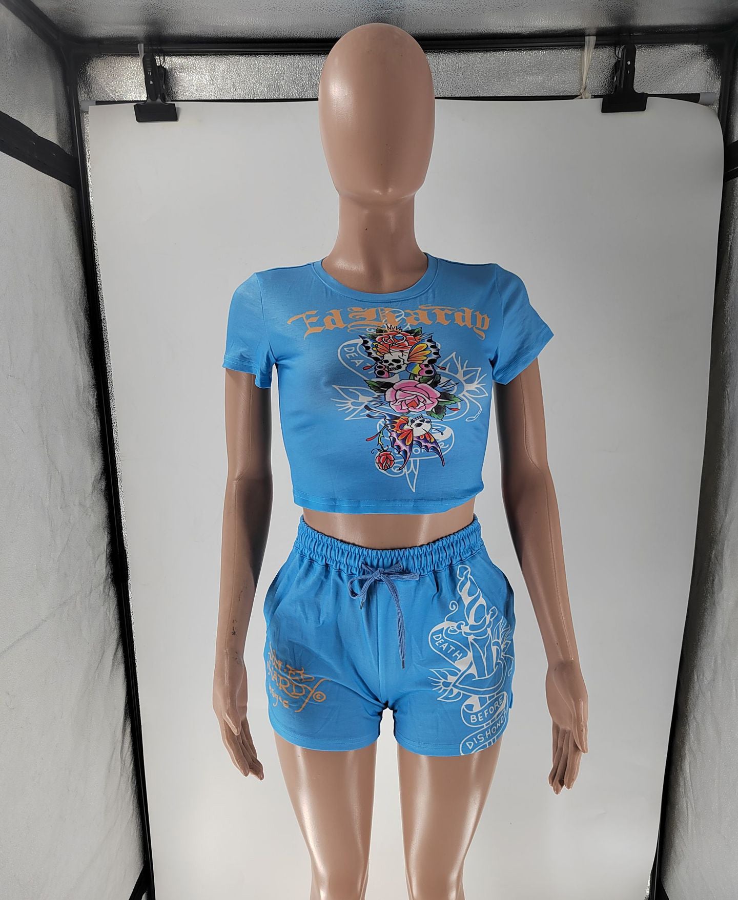 Women Print Short Sleeve Top and Shorts Two-piece Set 9