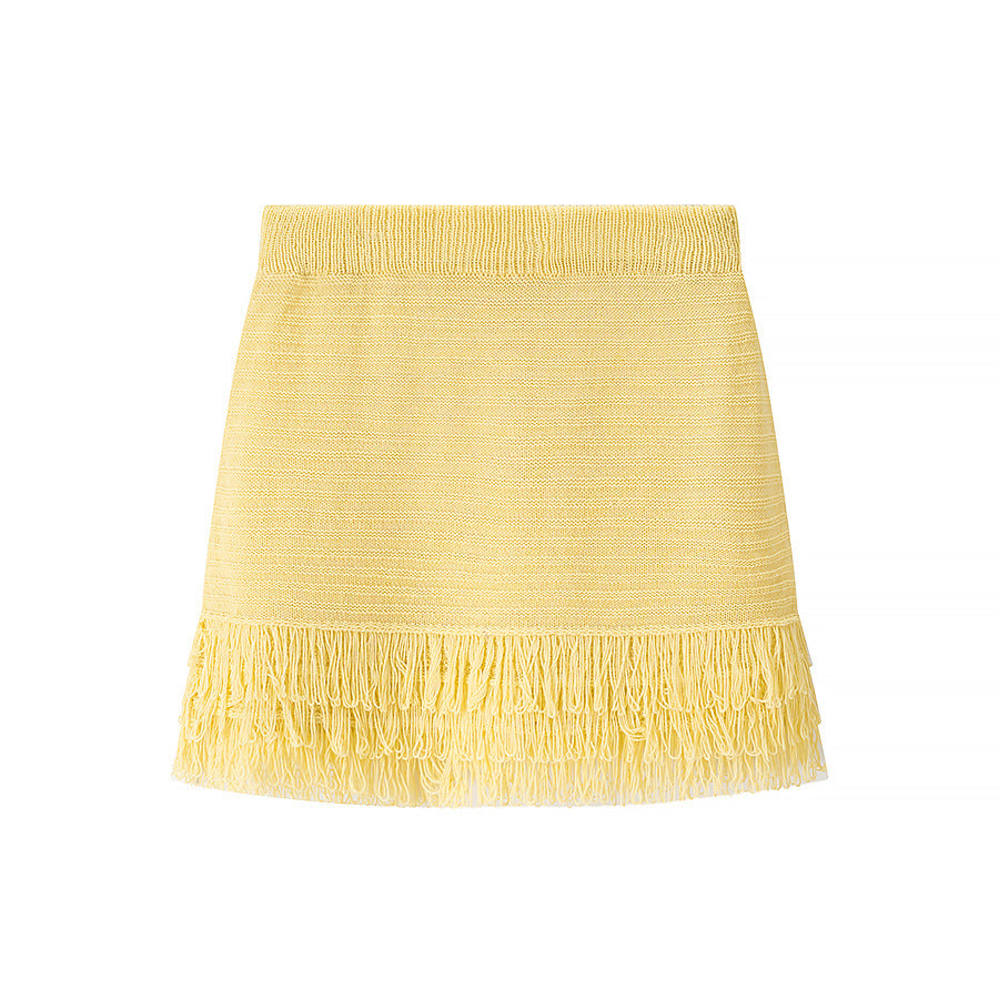 Women's Fringe Short-Sleeve Knit Jacket + High-Waisted Mini Skirt Set 7