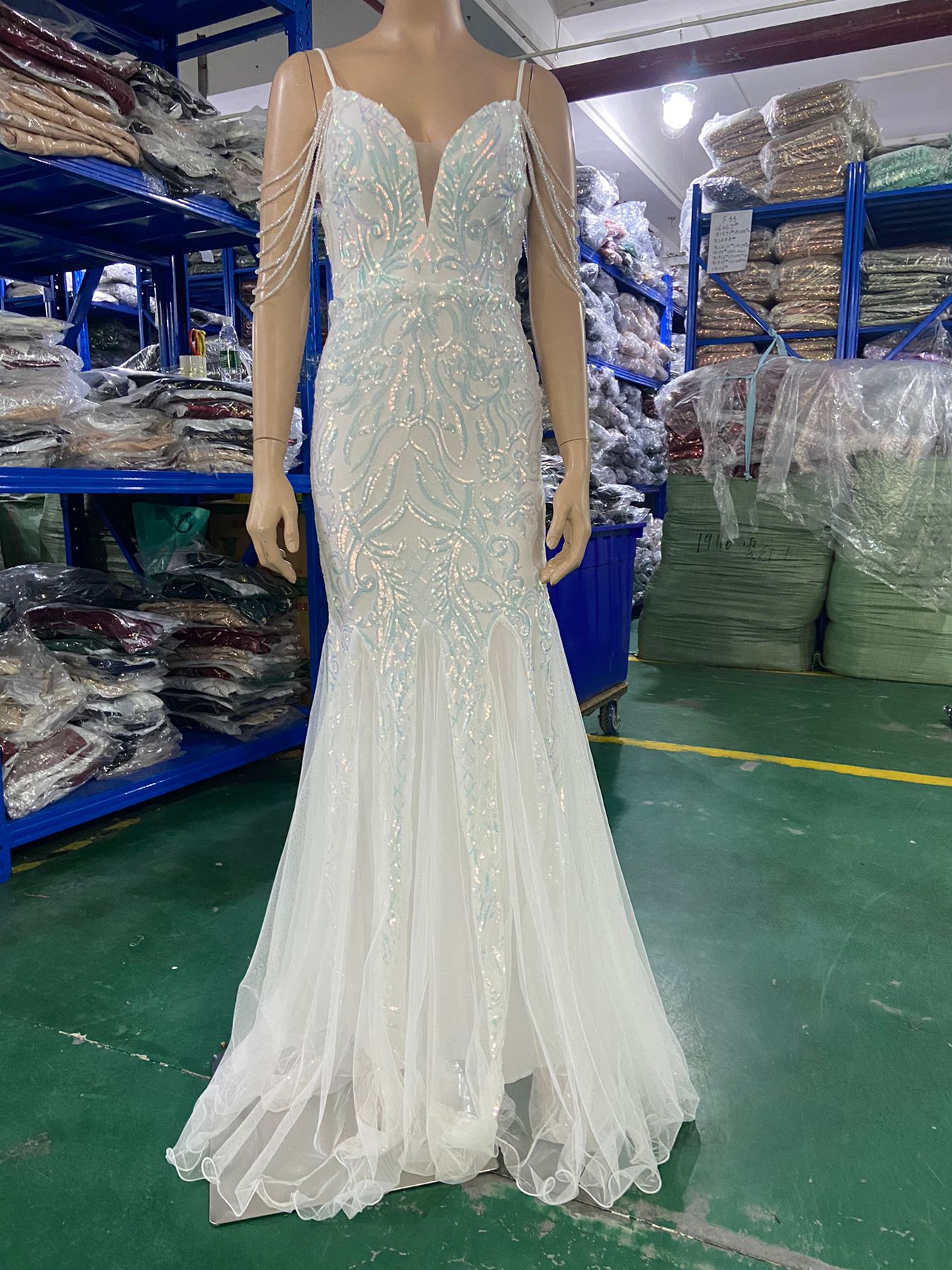 Women beaded mesh evening dress 22