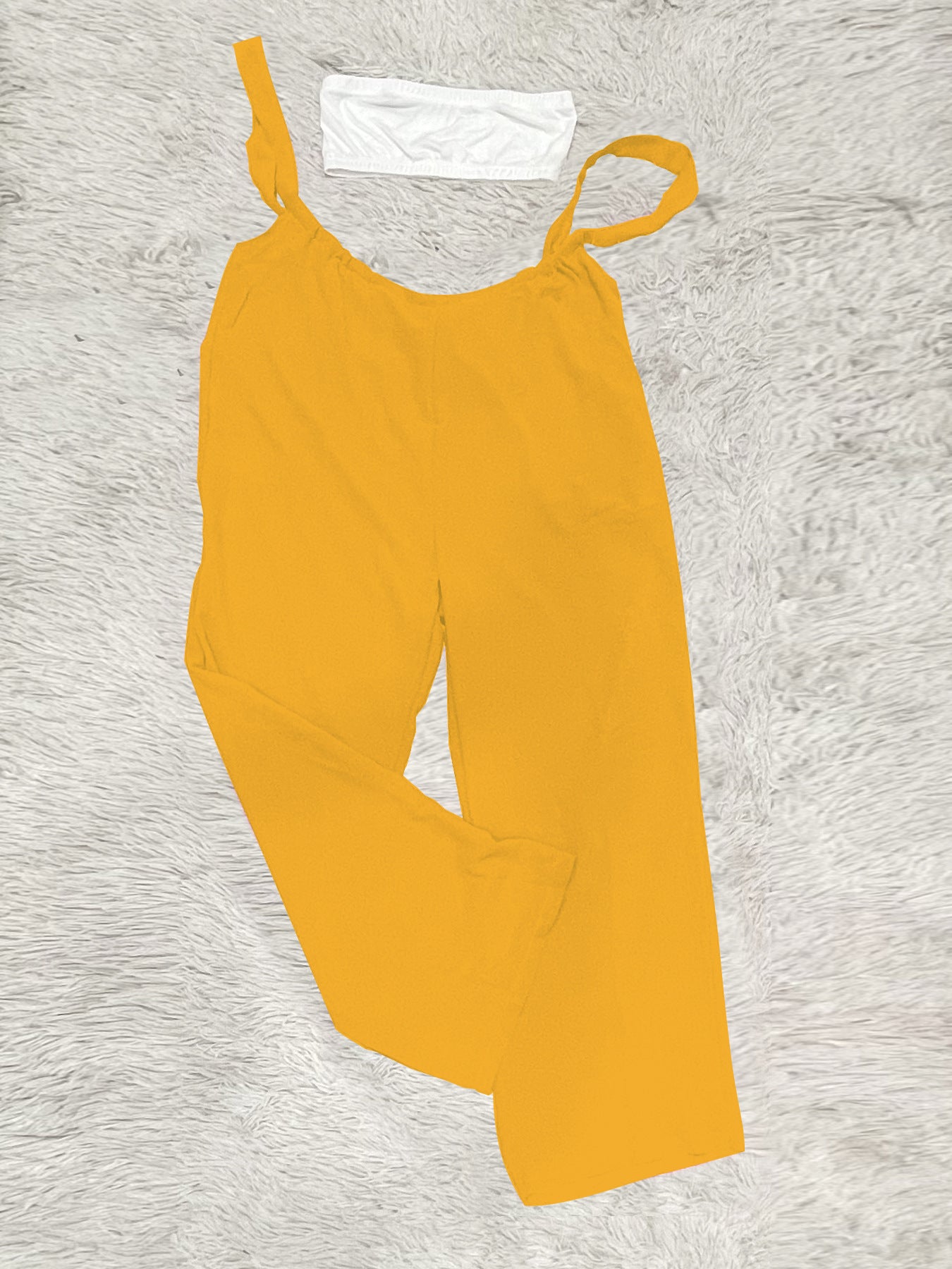 Drawstring Suspenders Wide Leg Trousers Strapless Crop Top Two-Piece Set 39