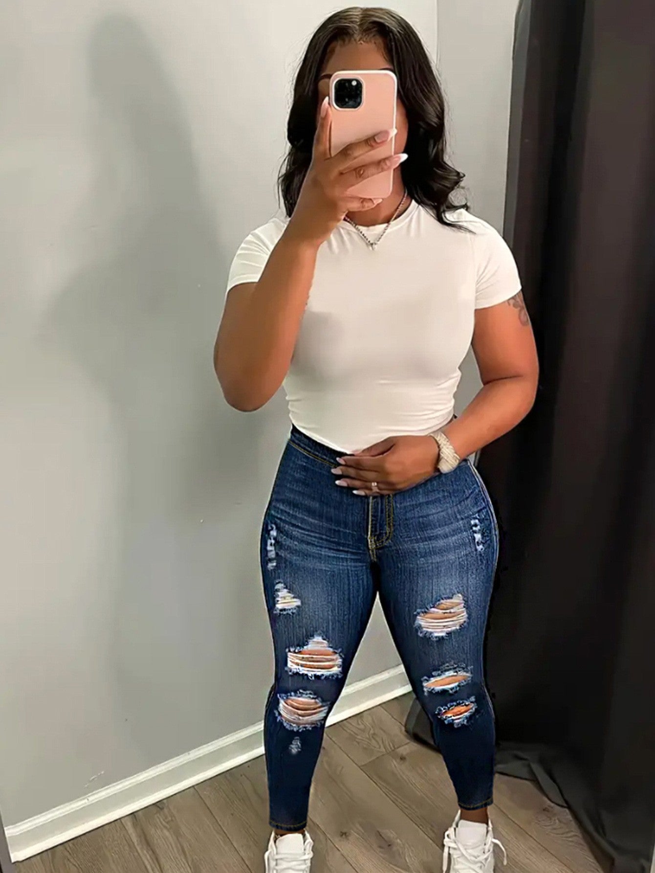 Women Ripped Stretchy Denim Pants 4