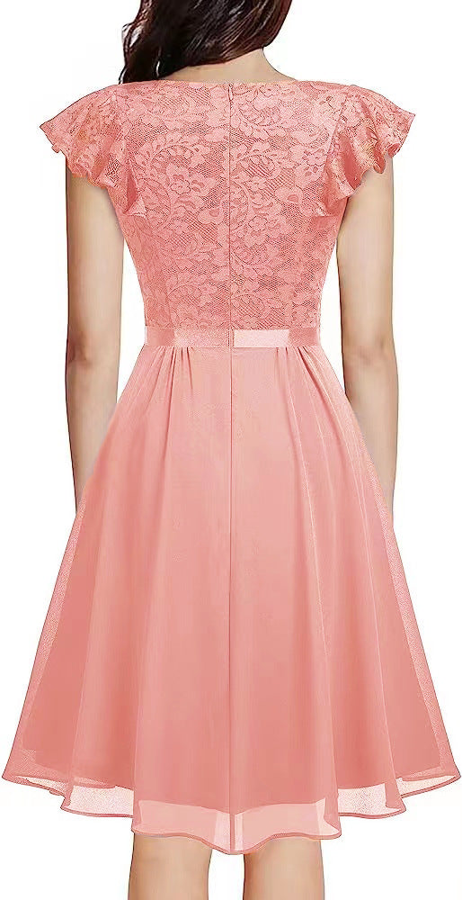 Women Lace Cutout Chiffon Dress 10