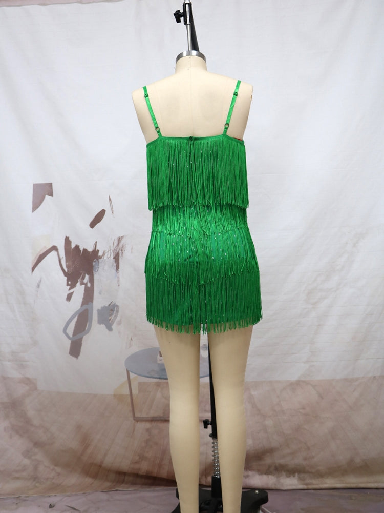 Women Sexy Sling Mini Fringe Dress 6