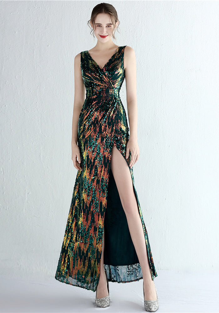 Plus Size Beauty Costume Long Sequin Formal Party Evening Dress