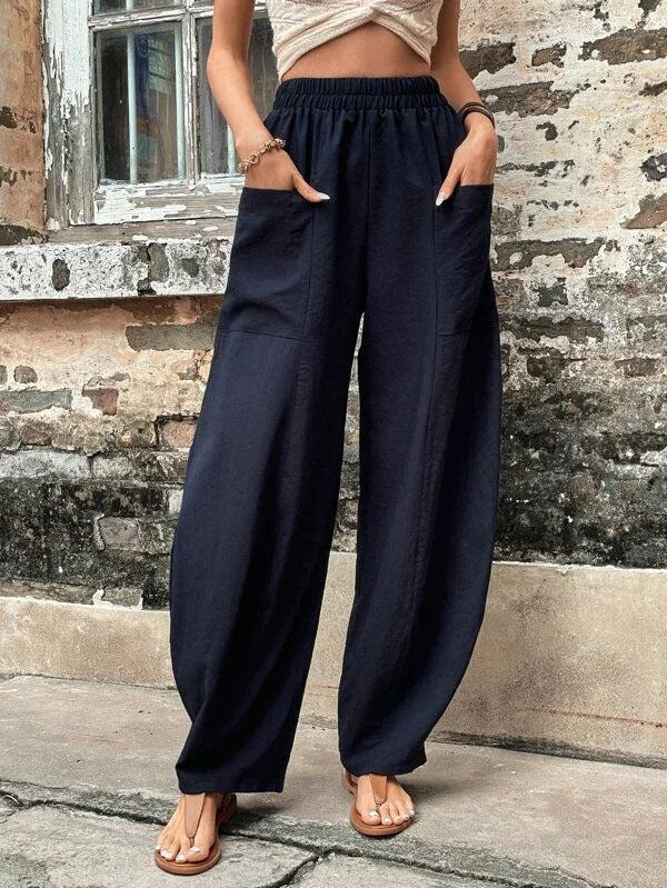 Women's Pants Solid Color Casual Elastic Trousers 23