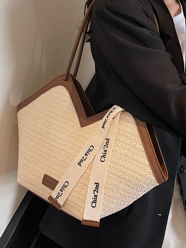 Women woven straw bag handbag single shoulder bag Beach shoulder bag Career tote bag 8