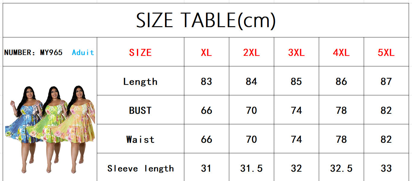 Plus Size Women's Summer Sexy Off Shoulder Print Casual Loose Dress 10