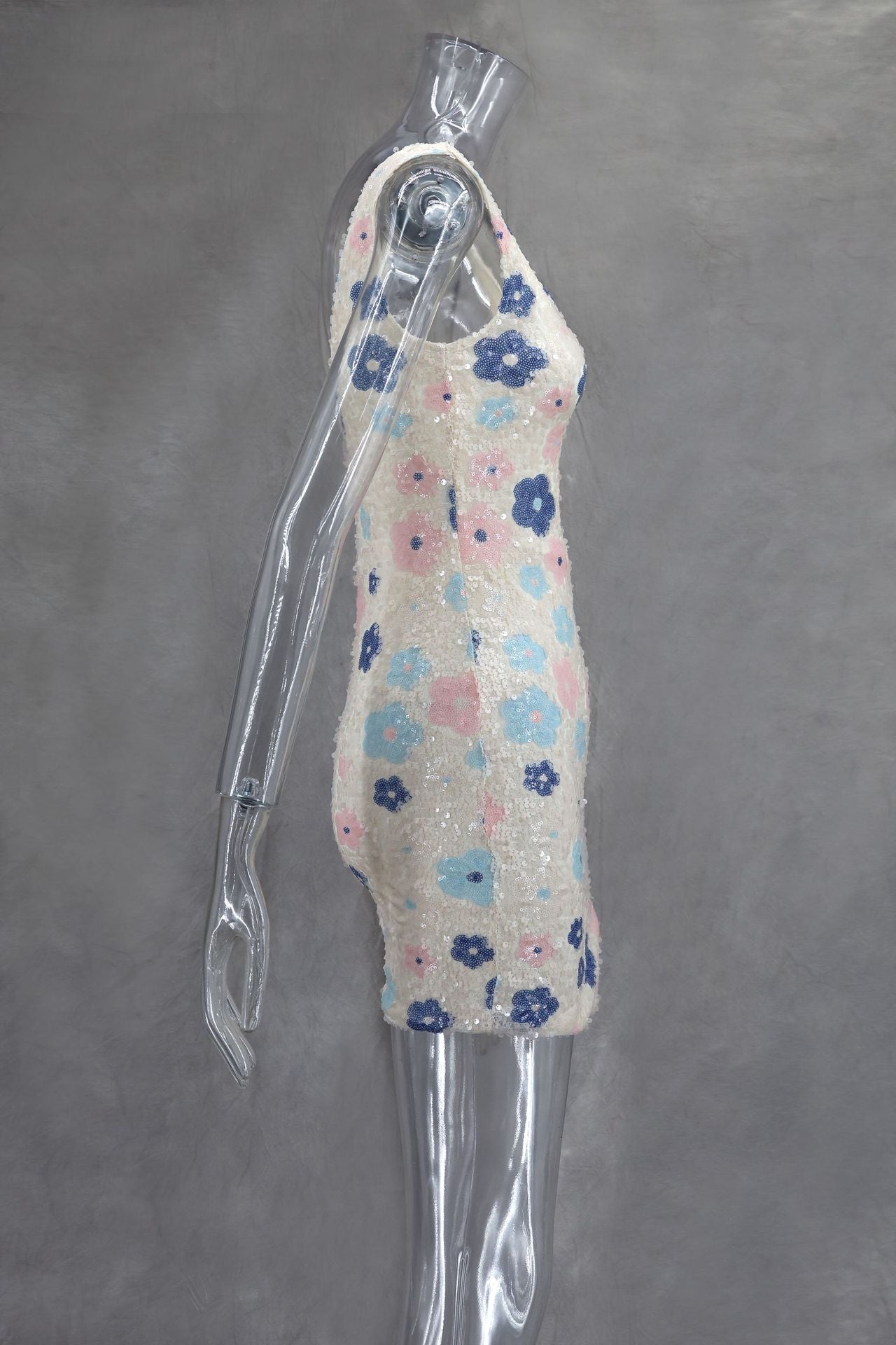 Spring Summer Multi-Color Flower Diamond Plaid Sequin Slit Bodycon Sexy Dress 9