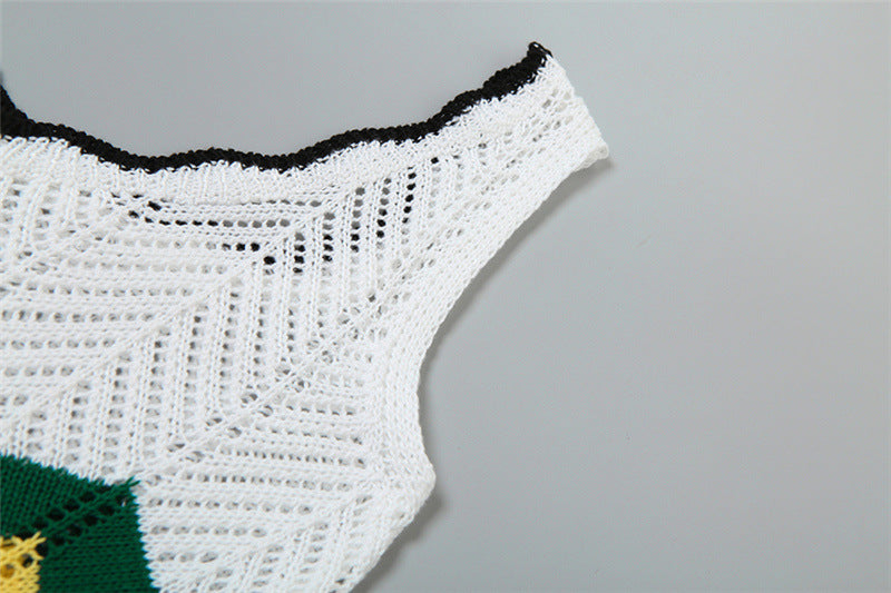 Summer Fashion Contrast Color Sexy Low-Cut Slim Sleeveless Knitting Bodycon Dress 10