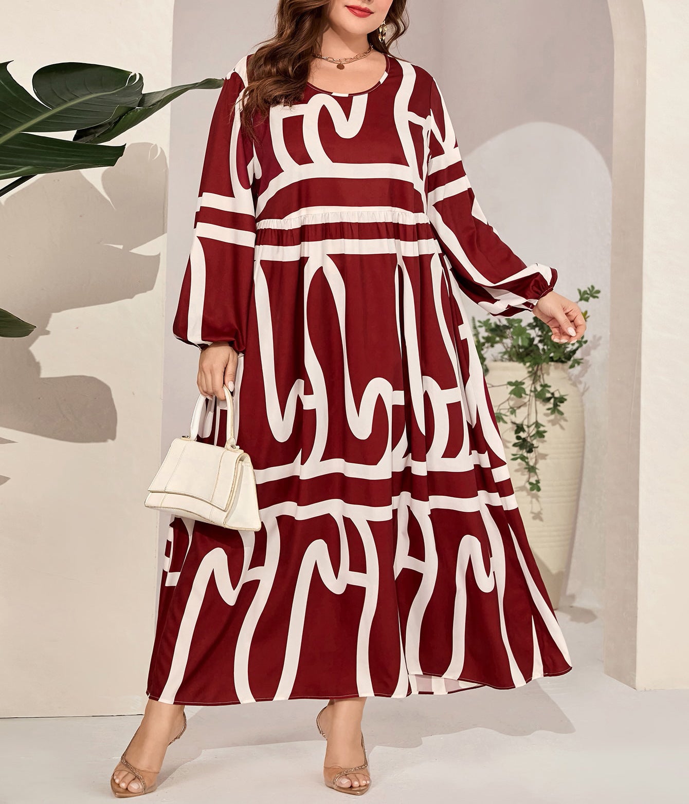 Plus Size Women's Autumn Loose Printed Long Sleeve Trendy Fashion Dresses