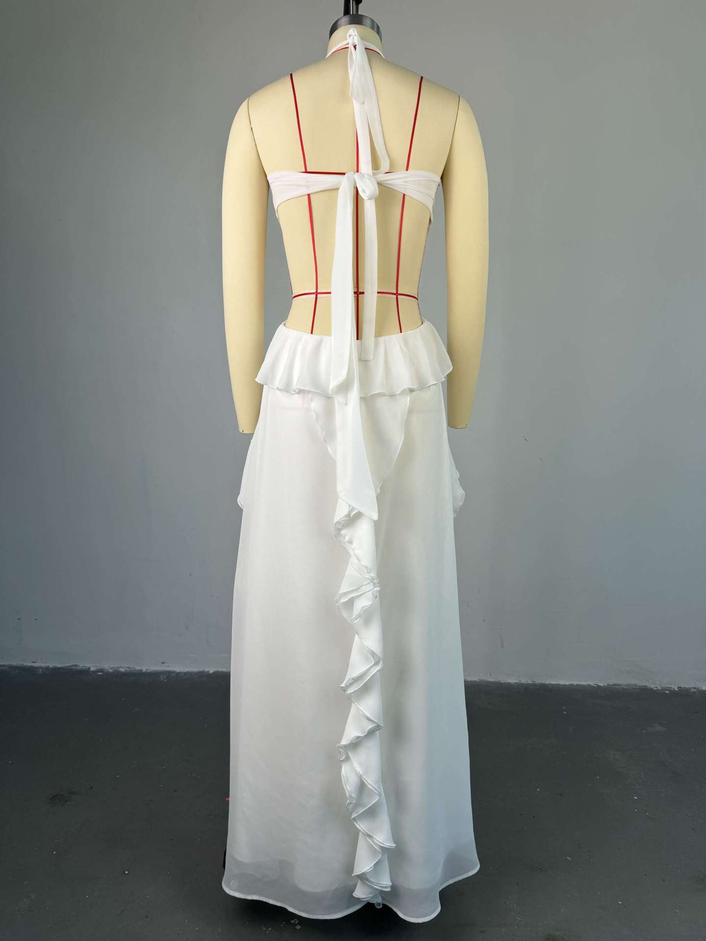 Women's Autumn Halter Neck Chic Strapless Low Back Long Dress 8