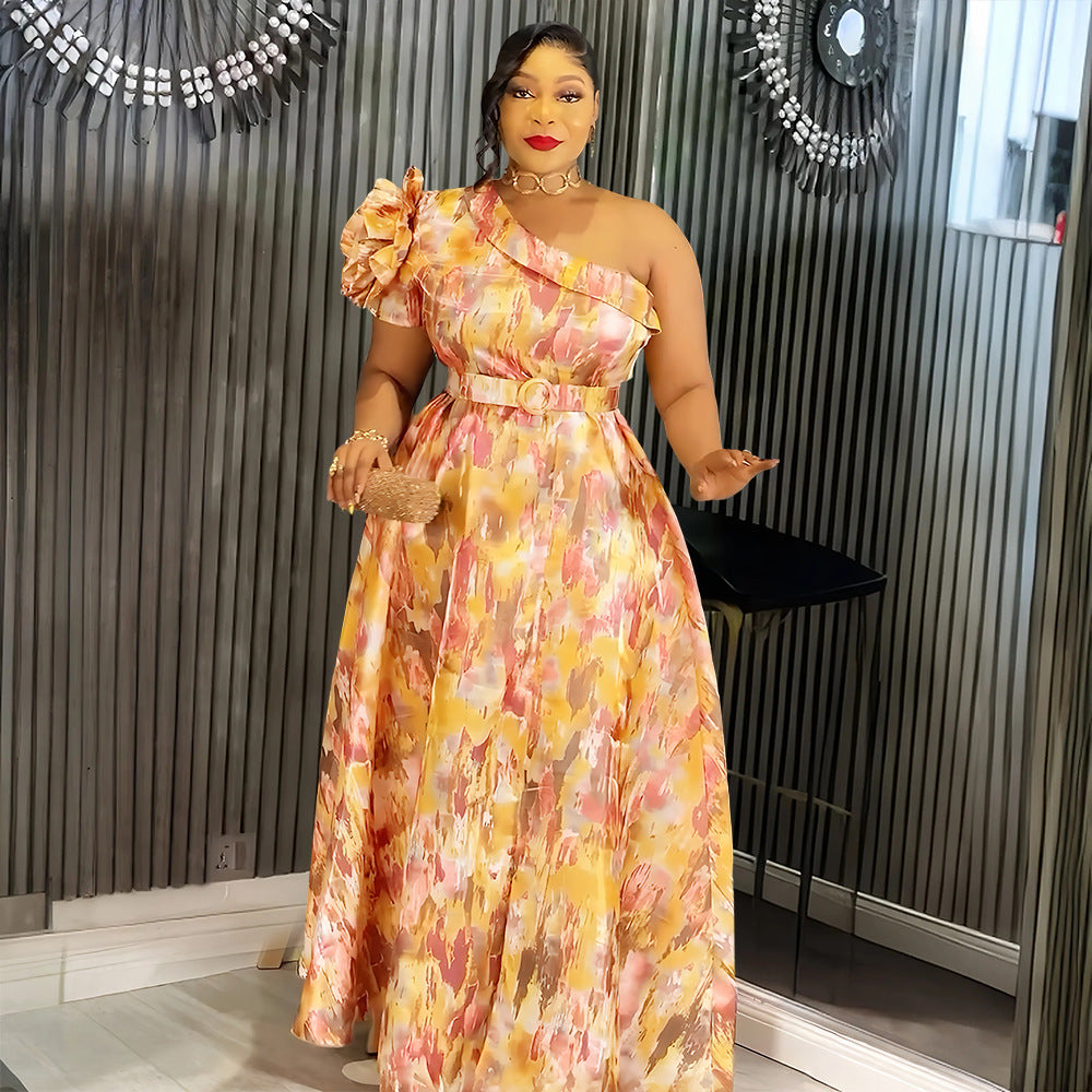 African Sexy Slash Shoulder Women's Plus Size Print Dress 3