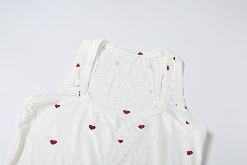 Women Summer Heart Print Vest Shorts Two Piece Set 17