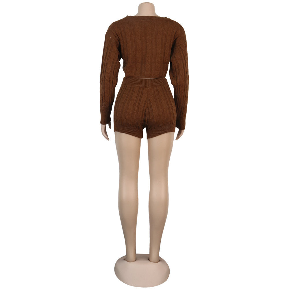 Women's Knit Sweater Shorts Nightclub Two-Piece Set 25