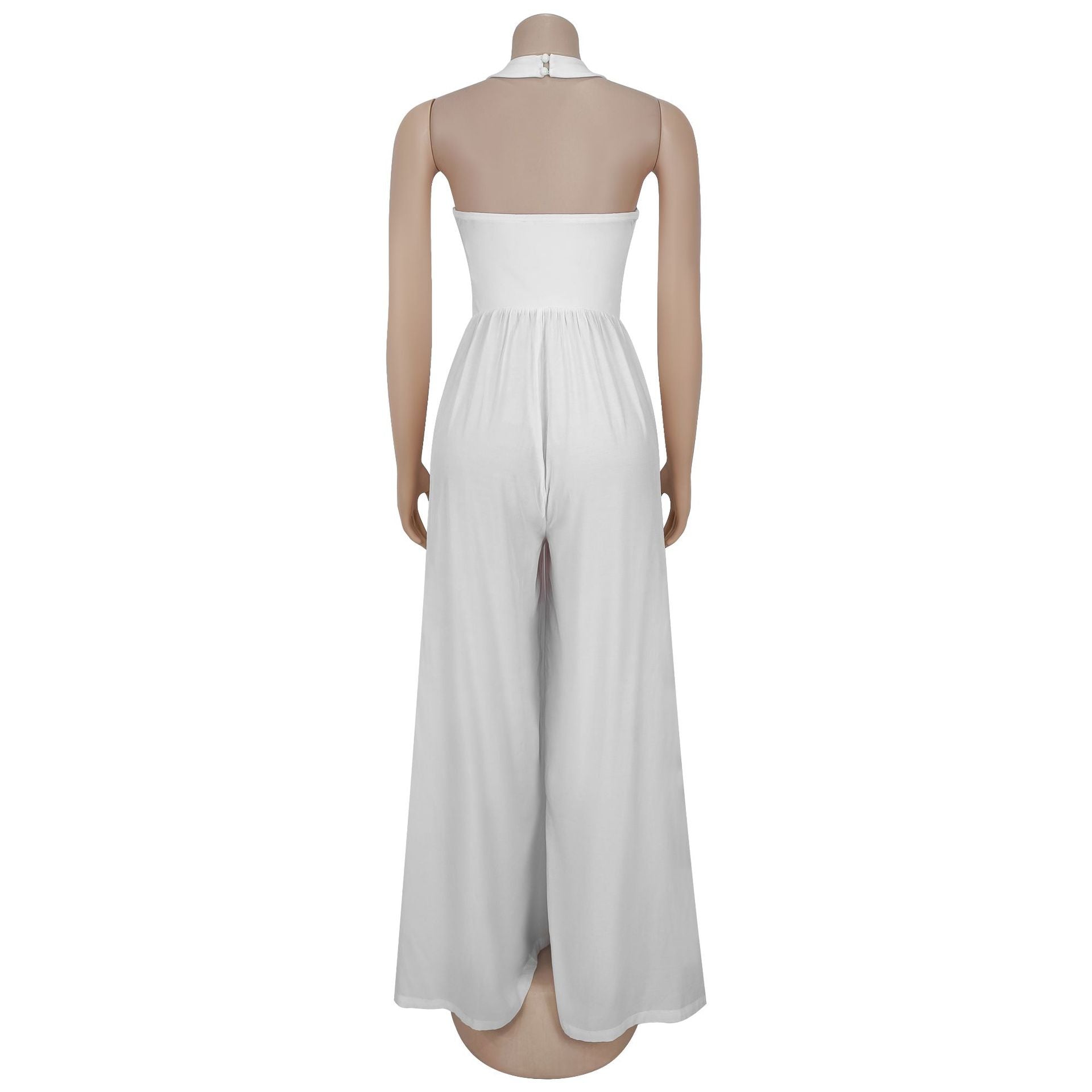 Women Casual Backless Halter Neck Solid Jumpsuit 10