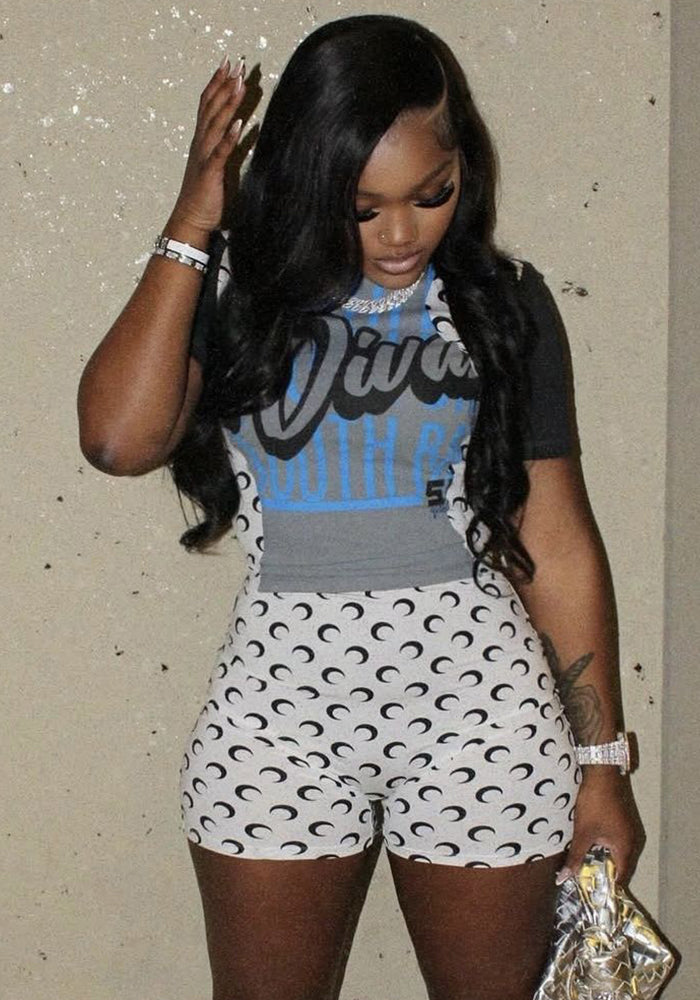 Women Colorblock Short Sleeve Women Printed Top and Shorts Two-Piece Set