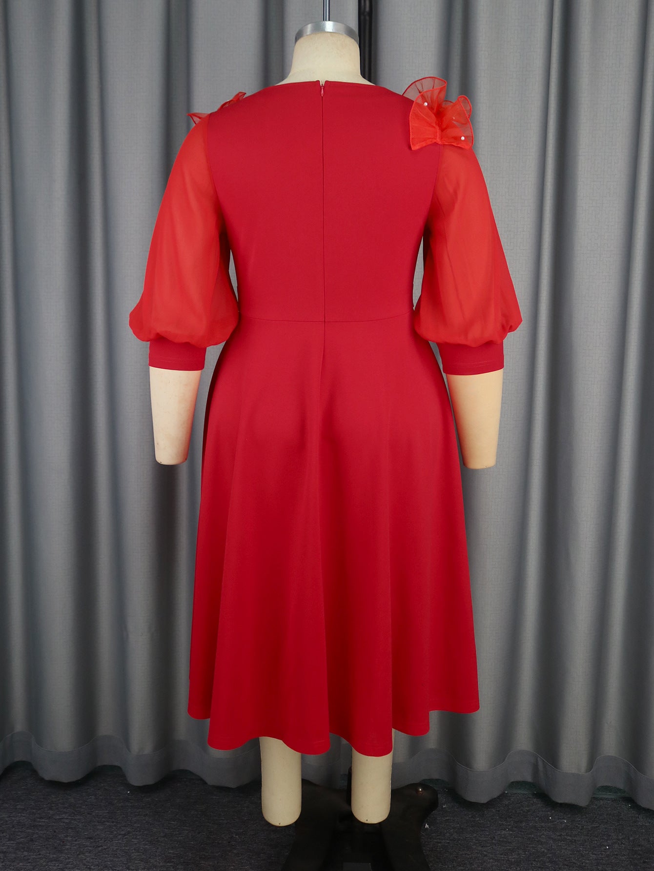 Women African Party Lantern Sleeve Ruffle Edge Beaded Dress 6