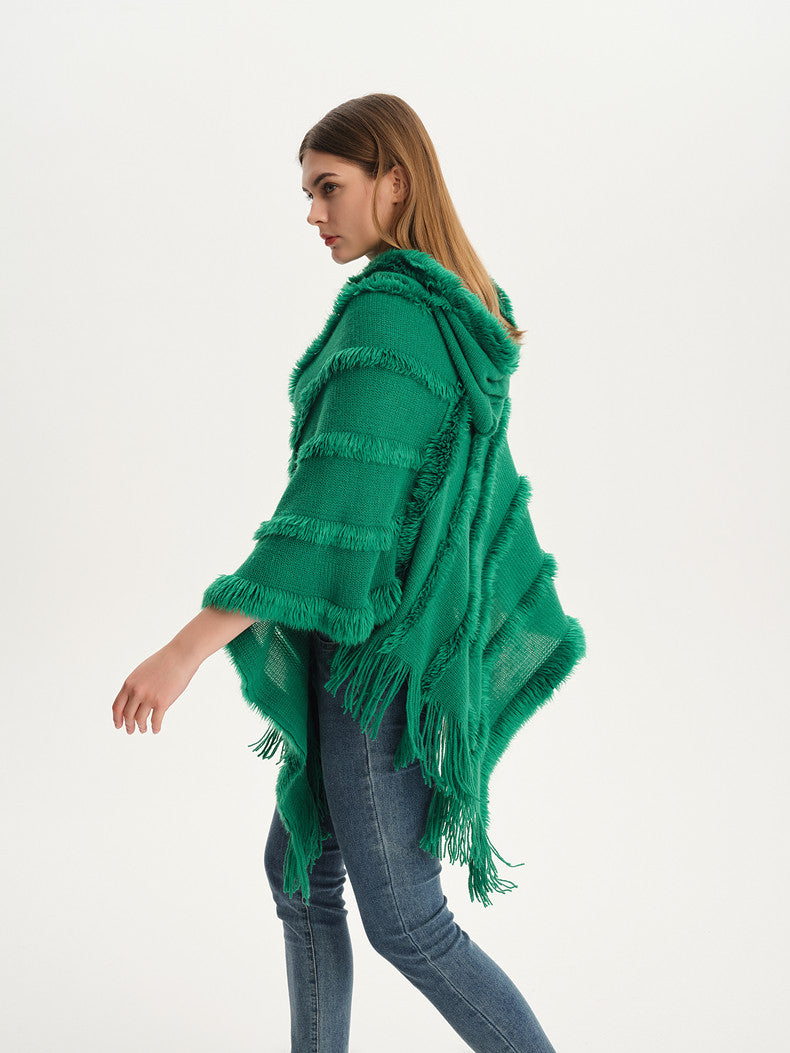 Women Fall and winter shawl Solid hooded knitting cape shawl sweater 15