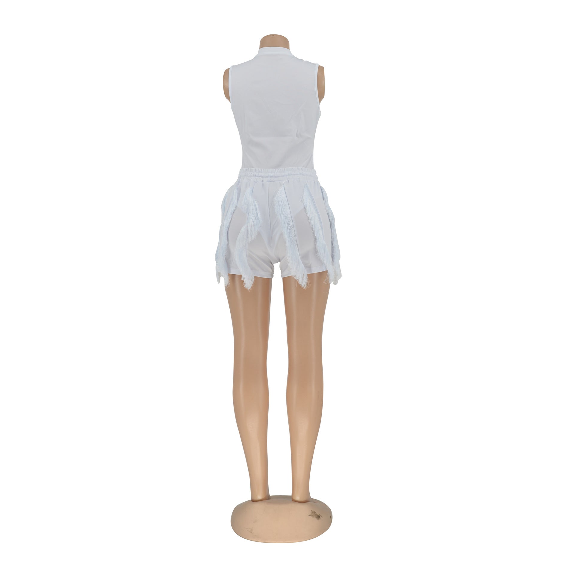 Women'S Solid Fringed Lace Sleeveless Bodysuit Shorts Two-Piece Set 41